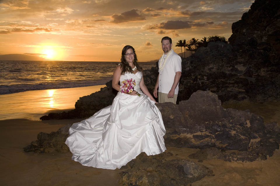 sunset wedding couple on beach