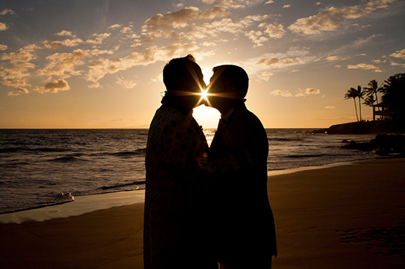 sunset photo at gay wedding in Hawaii
